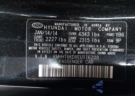 2014 Hyundai Genesis 2.0T z USA, uszkodzony, nr VIN KMHHT6KDXEU116203